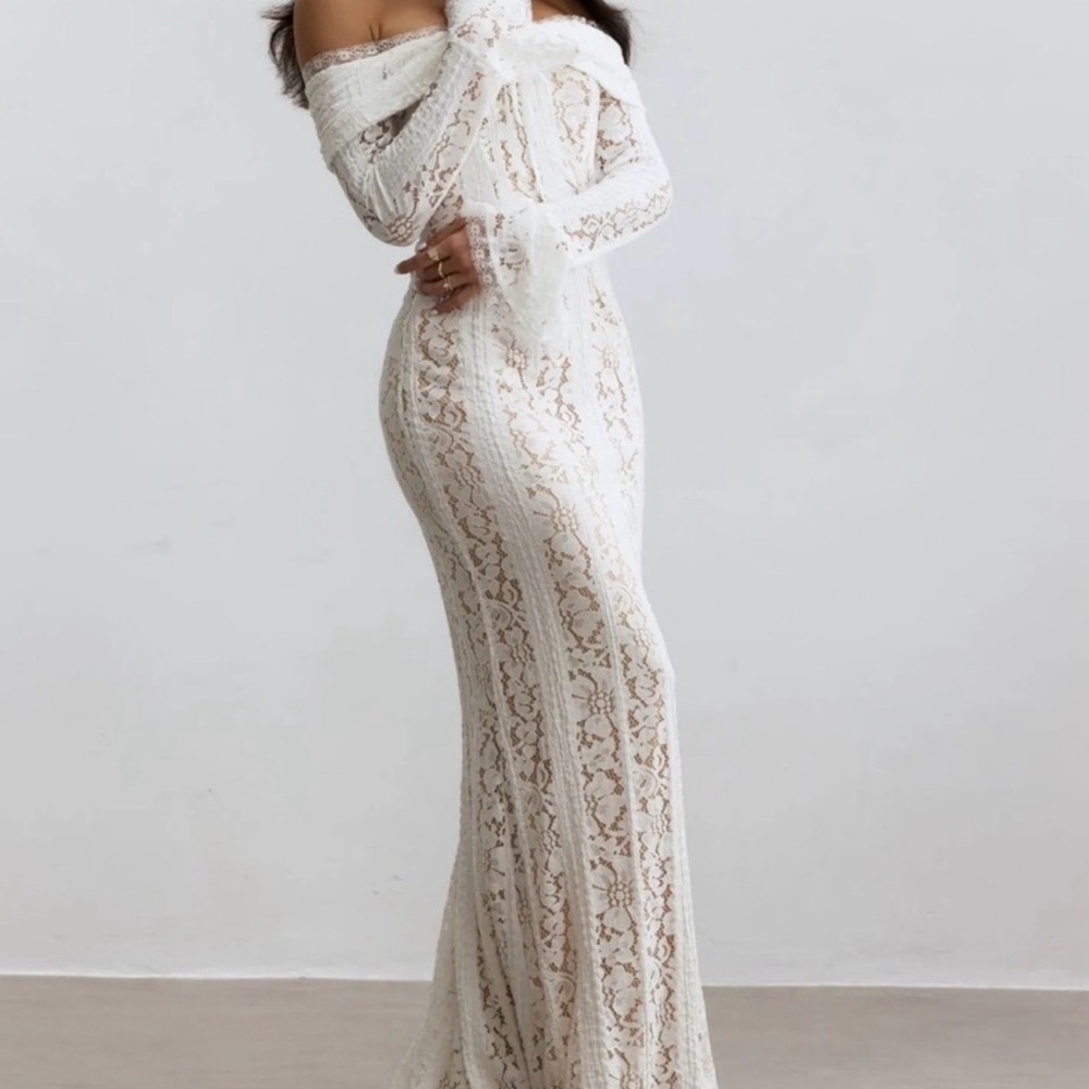 Off The Shoulder Lace Emily Maxi Dress M Long Sleeves Bodycon Bridal Boho Sexy
